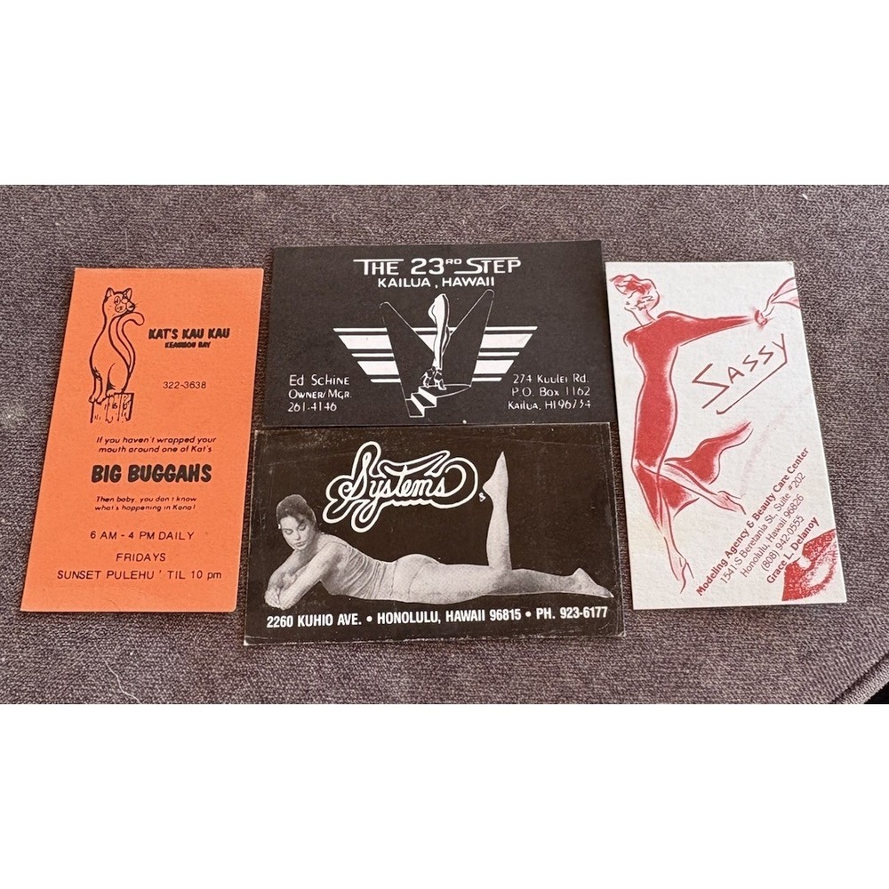 Lot 4 VINTAGE HAWAII BUSINESS CARDS Nite Club Adult Bar Modeling Pinup Hawaiian